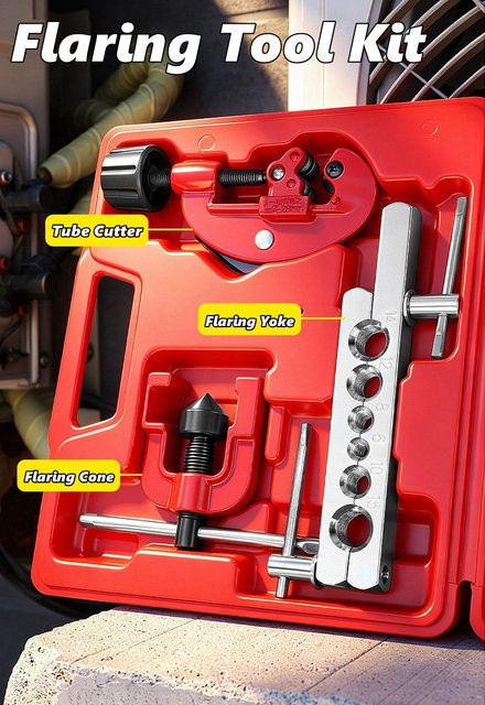 NIUXIANG Kupferrohr-Bördelwerkzeug-Set in Rot mit Rohrschneider, Rohrexpander und Befestigungsvorrichtung für Einzel- und Doppelrohr-Reparaturen - Bild 1