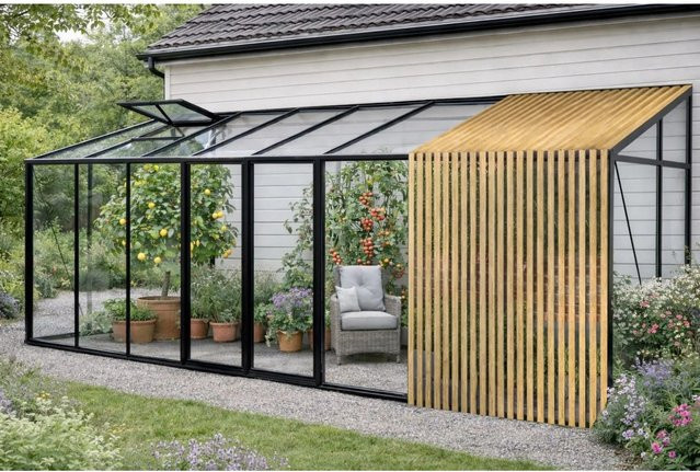 Bloomcabin Wandgewächshaus GHLTAF12 mit Accoya-Holz, Aluminium und Sicherheitsglas in Schwarz - Bild 1