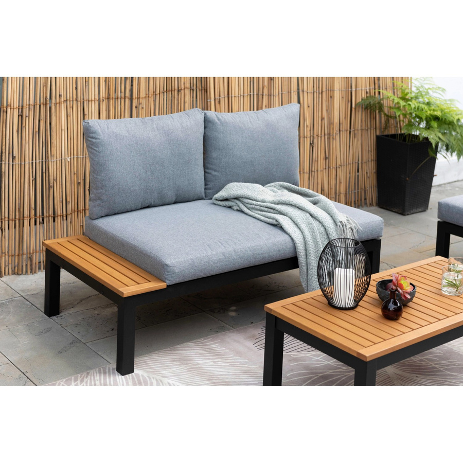 Mömax Loungegarnitur Julian aus Echtholz und pulverbeschichtetem Aluminium in Grau/Schwarz mit Outdoor-Sofa, Sesseln und Couchtisch - Bild 2