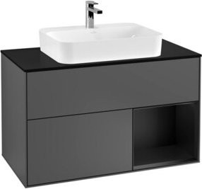 V&B Waschtischunterschrank Finion 100 mit Wandbeleuchtung, Anthrazit lackiert, B/T/H: 100 x 50,1 x 50,1 cm - Bild 1