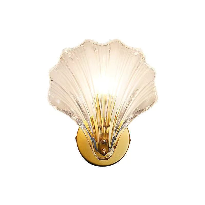 AiPaiTe Glas Shell Wandlampe in Transparent mit Gold/Messing, moderne E14 Nachtlampe für Schlafzimmer, Wohnzimmer und Korridor - Bild 4