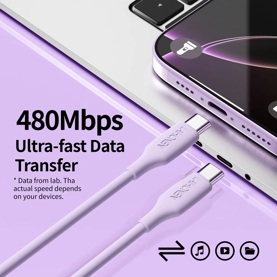 3er-Set LAIHONEN USB-C PD Schnellladekabel 60 W aus Silikon in Schwarz für iPhone und Android-Smartphones - Bild 5