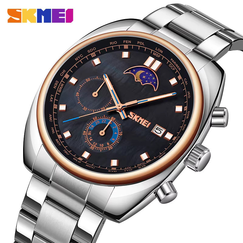 SKMEI Chronograph Armbanduhr, Quarz, Edelstahl, Herren, Mondphasen-Zifferblatt - Bild 4