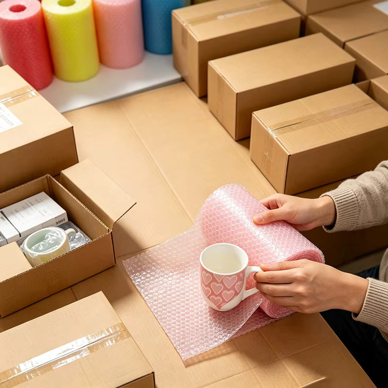 Herz-Luftpolsterfolie Pink als Puffer-Verpackung, Schaumstoffrolle für den Schutz deiner Sendungen, Breite: 20 cm, Länge: 5 m - Bild 2