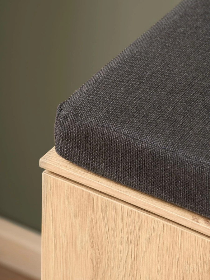 Garderobe Sitzbank Breda Schuhschrank in Eiche mit beige Stoffpolsterung, Breite: 90 cm - Bild 2