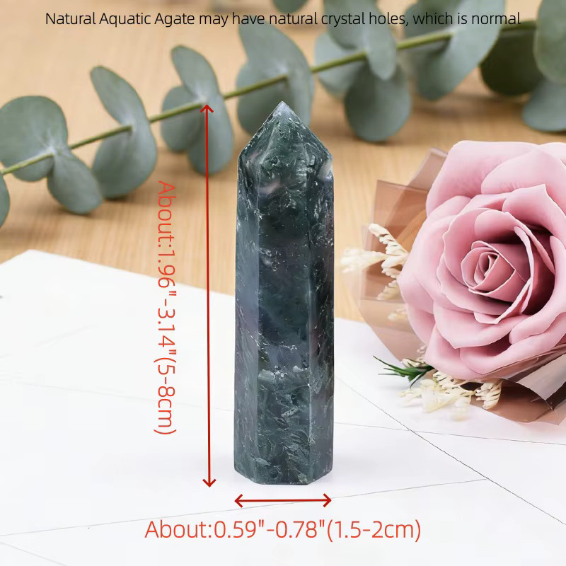 RYCRYSTAL Moosachat Obelisk aus natürlichem Kristallstein in Grün, 50-80 mm Höhe - Bild 3