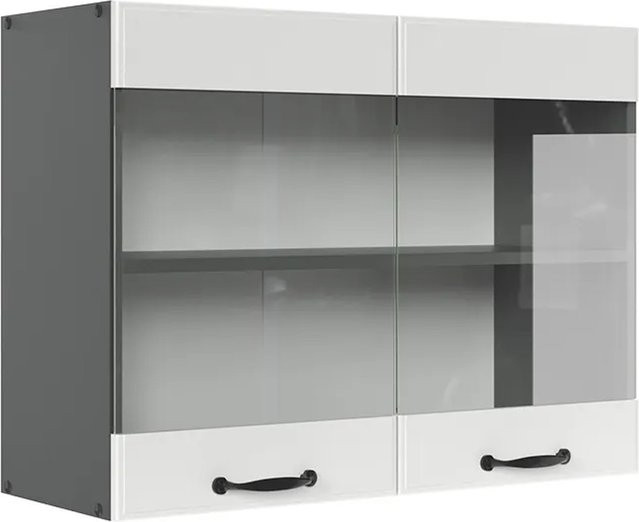 Vicco R-Line Küchenglasschrank Glashängeschrank Landhaus Stil Weiß Anthrazit B: 80 cm, H: 60 cm, T: 31 cm - Bild 1