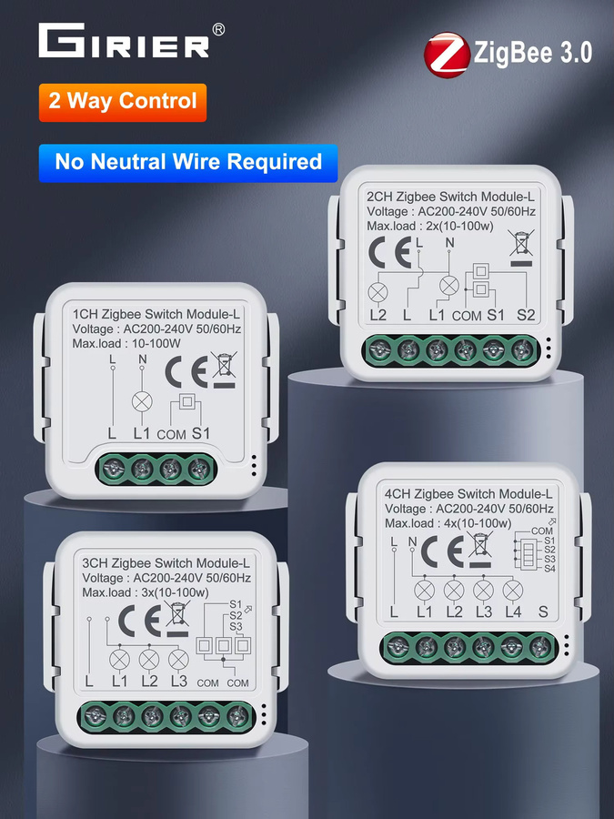 GIRIER Tuya ZigBee Smart Switch Modul in Weiß, DIY Schalterrelais ohne Neutralleiter mit 1/2/3/4-Kanal Optionen und 2-Wege-Steuerung, kompatibel mit Alexa - Bild 3