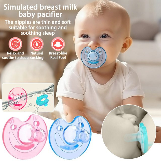 V-förmiger Baby-Schnuller aus weichem Silikon für Neugeborene in Blau, anatomisch geformt zur Simulation von Muttermilch und zur Unterstützung des Schlafs - Bild 1