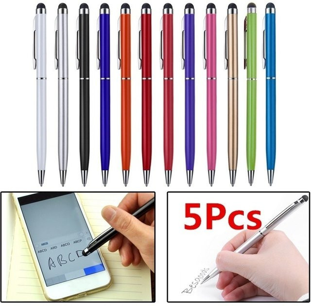 5er Set 2 in 1 Stylus Pen und Kugelschreiber für Tablet und Smartphone, Multicolor, Kunststoff - Bild 1