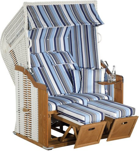 SUNNY SMART Strandkorb Rustikal Halblieger weiß/natur B/H/T: 125 x 160 x 90 cm - Bild 1