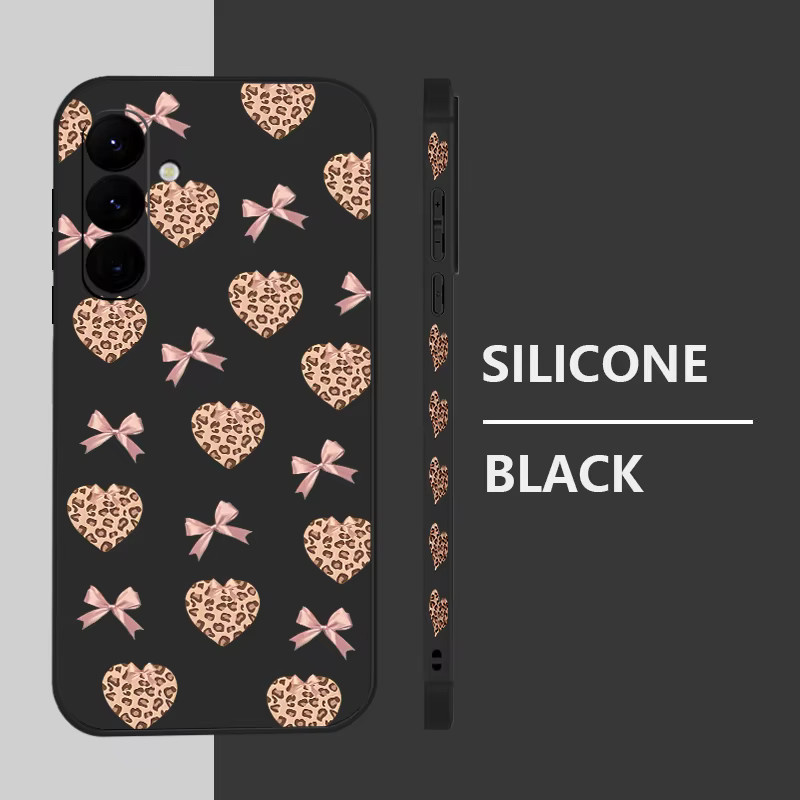 Handyhülle mit Leopardenmuster und Herzen für Samsung Galaxy S25 S24 S23 S22 Ultra Plus FE inklusive Soft Lanyard Cover in Beige, Weiß und Schwarz - Bild 1