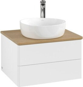 V&B Waschtischunterschrank Antao ohne Frontstruktur, Farbe Weiß mit Eichenholz-Optik, B/T/H: 60 x 36 x 50 cm - Bild 1