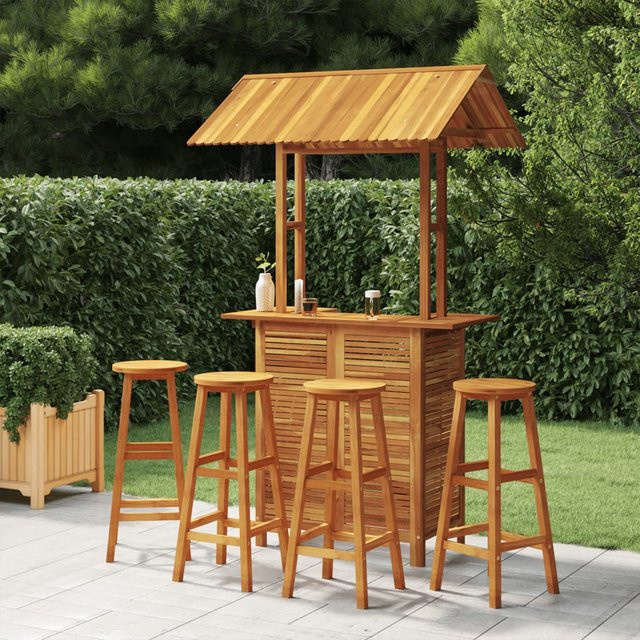 vidaXL 5-tlg Gartenbar-Set aus Akazien-Massivholz, Braun, B/T/H: 122 x 106 x 106 cm, 217 x 122 x 106 cm - Bild 2