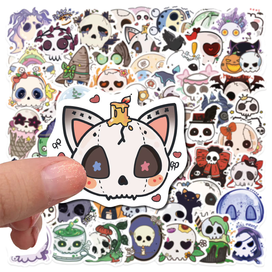 MRJIAANGSON Halloween Groovy Schädel Cartoon Graffiti Aufkleber, 60-teiliges Set, multicolor - Bild 3