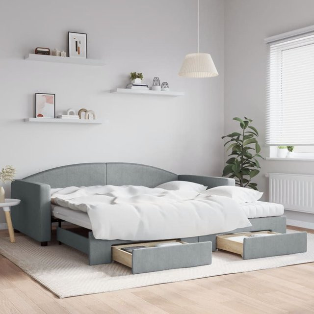 vidaXL Tagesbett ausziehbar mit Schubladen in Grau mit Polsterung und Schlaffunktion B/T/H: 100–120 x 200 x 75 cm - Bild 3