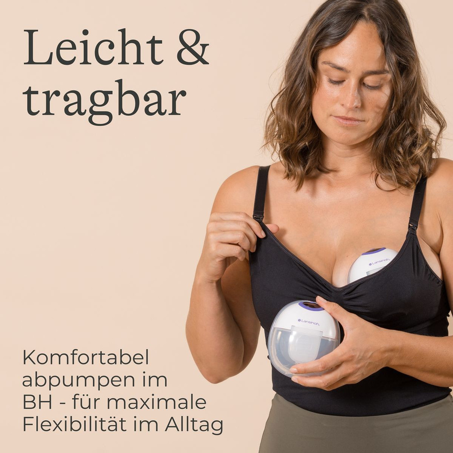 Lansinoh Elektrische Doppel-Milchpumpe, tragbar und handsfree, BPA-frei, Weiß/Lila - Bild 4