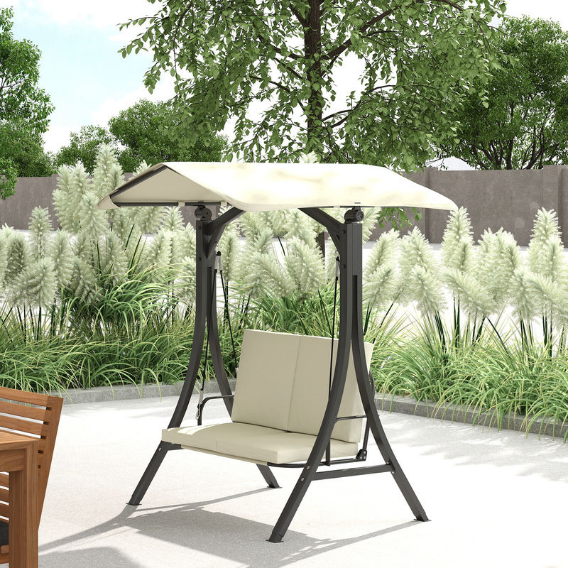 Outsunny Hollywoodschaukel 2-Sitzer mit verstellbarem Sonnendach und Textilene-Sitzauflage, cremeweiß, B/T/H: 150 x 120 x 182 cm - Bild 2