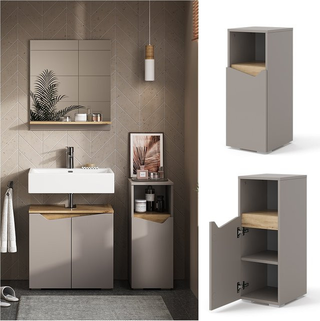 Vicco Midischrank Marelle in Greige Eiche mit Tür und offenem Fach, B/T/H: 30 x 35 x 74,5 cm - Bild 1