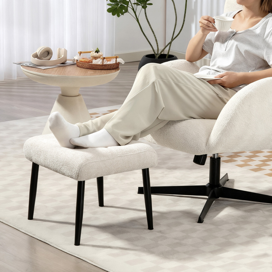 HOMCOM Sitzhocker Ottoman aus Chenille-Stoff mit Stahlbeinen in Cremeweiß - Bild 2