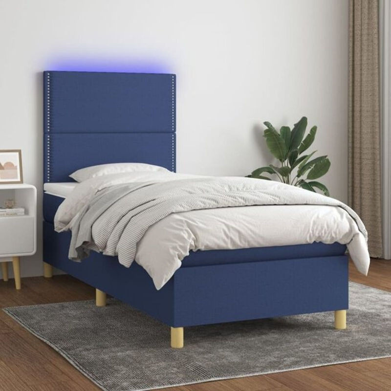 Vidaxl Boxspringbett mit Matratze in Blau und Weiß aus Stoff, B/T/H: 100 x 200 x 118 cm - Bild 1