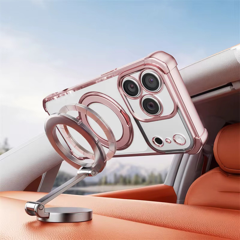 OLPAY Magnetische Mac Safe Hülle mit Metall-Ringständer für iPhone 16 E in Pink - Bild 3