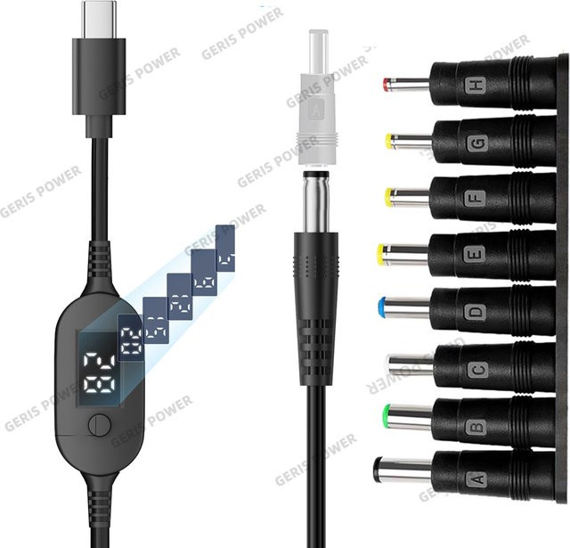 Geris Power USB-C zu DC Boost-Konverter-Kabel, einstellbarer Spannungsadapter für Laptop, WLAN-Router und TV, Schwarz - Bild 1