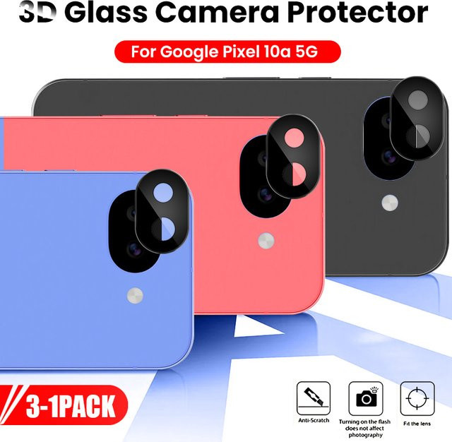 3er-Set Pixle 10a 3D gebogener gehärteter Glas-Kameraschutz für Google Pixel 10a 5G in Schwarz - Bild 1
