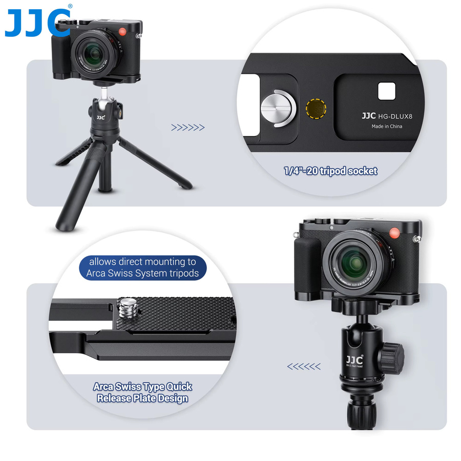 JJC Metall-Handgriff in Schwarz für Leica D-Lux 8 mit Arca Swiss Schnellverschluss und L-Halterung - Bild 4