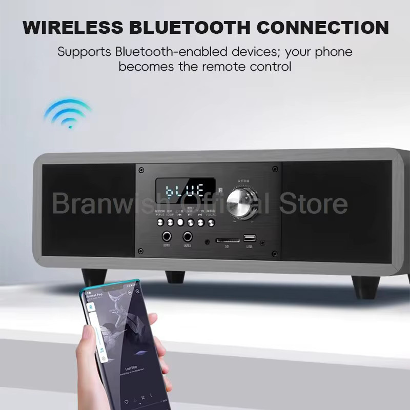Branwish 5.1-Kanal-Heimkinosystem in Schwarz mit 200 W Spitzenleistung, Subwoofer, Bluetooth 5.0 und kabellosem Mikrofon für Heim-KTV - Bild 4