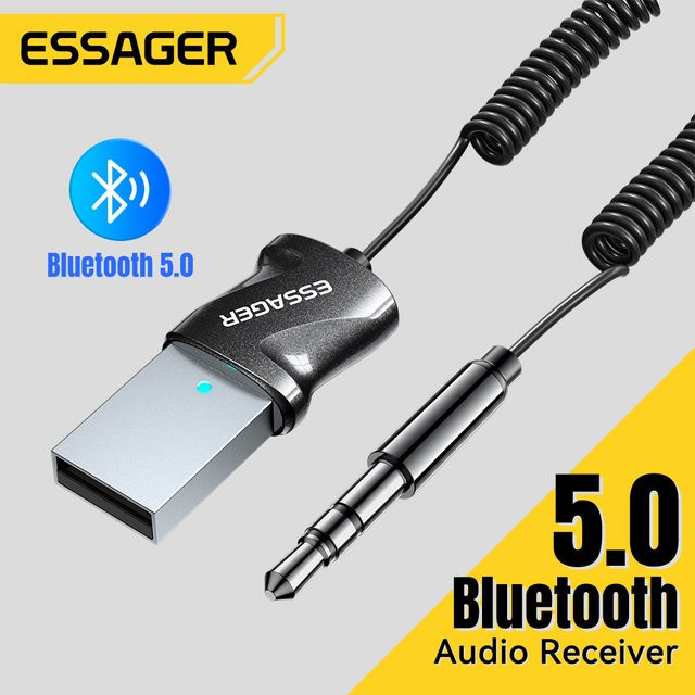 Essager Bluetooth 5.0 Aux-Adapter in Schwarz: Kabelloser Bluetooth-Empfänger für das Auto mit USB auf 3,5-mm-Klinkenstecker, Audio-Streaming und Freisprecheinrichtung mit Mikrofon - Bild 1
