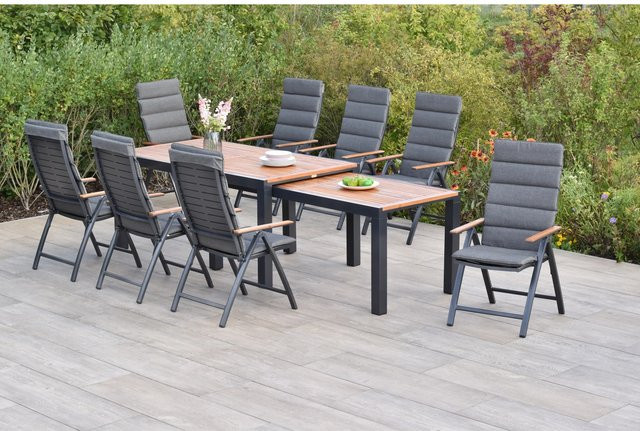 Merxx Tinos Gartenmöbel Set 17-teilig mit ausziehbarem Flex-Gartentisch und 8 Klappsesseln in Grau - Bild 1