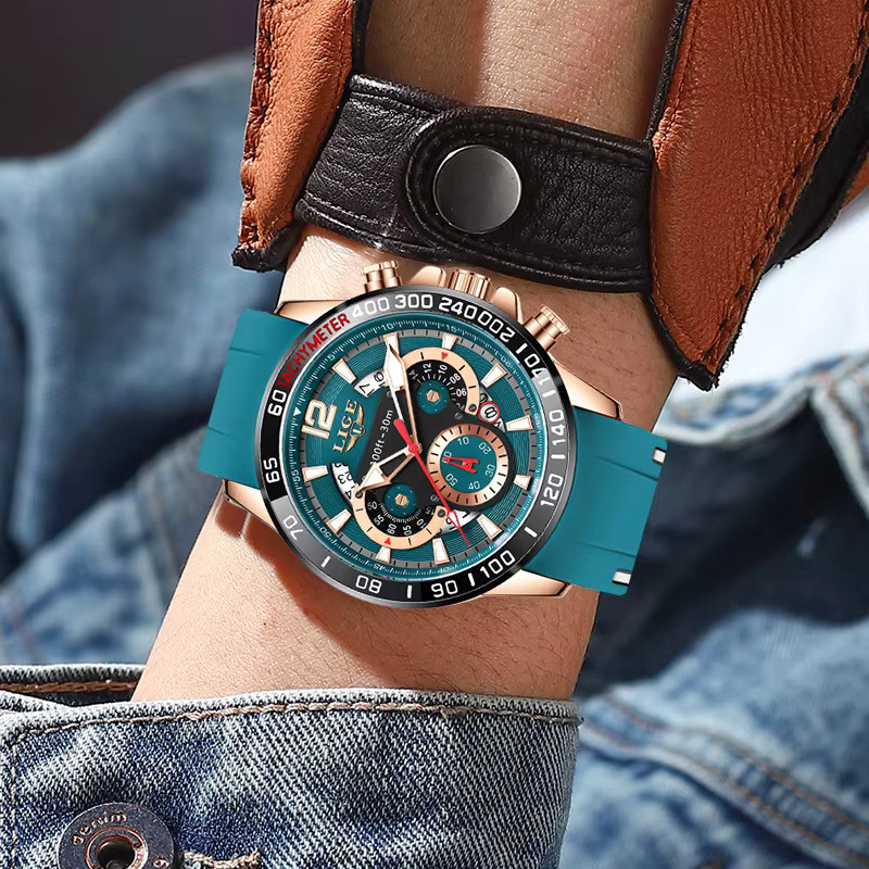 LIGE Armbanduhr Quarz, Silikon, Roségold, Herren - Bild 5