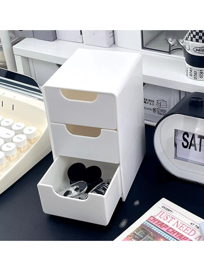 Multifunktionale Kunststoff-Aufbewahrungsbox mit verstärkter Dreifach-Schublade in Weiß für Schreibtisch und Büro - Bild 2