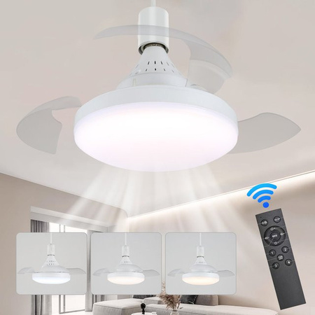 IRALAN LED-Deckenventilator mit einziehbaren Flügeln in Weiß, moderner Deckenleuchte mit E27-Sockel für Wohnzimmer und Schlafzimmer
