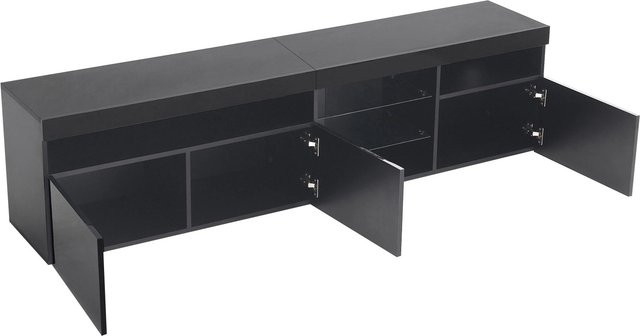 okwish TV Schrank mit LED Beleuchtung in Schwarz, modern und glossy, B/T/H: 180 x 35 x 48 cm - Bild 1