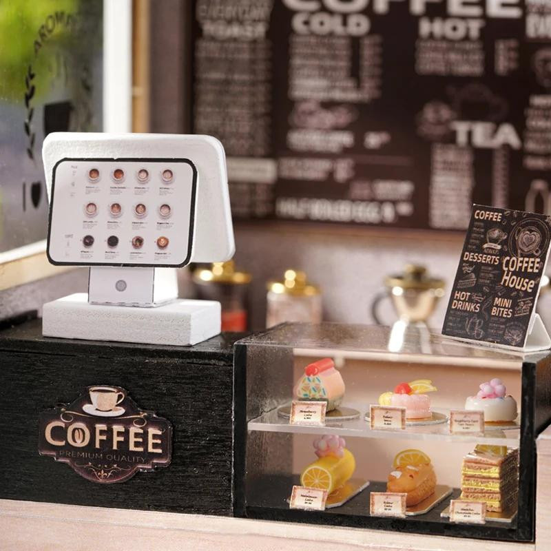 Cutebee Café DIY-Puppenhaus-Bausatz mit Möbeln und Licht, licht grau - Bild 3
