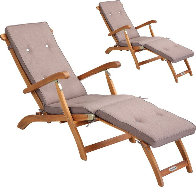 Casaria Gartenliege Queen Mary 2er-Set aus FSC-zertifiziertem Akazienholz mit cremefarbenen Auflagen in Beige/Braun - Bild 1