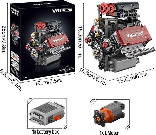 Brick V8 Motor, motorisiertes Simulationsmodell, elektrisch angetrieben, Bausteine, ab 14 Jahren - Bild 1