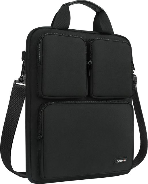 Acoki Laptoptasche für 14 Zoll in Schwarz mit drei Fächern als vertikale Umhängetasche und Aktentasche - Bild 1