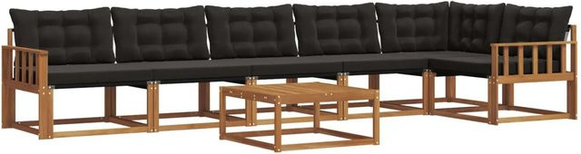 vidaXL Outdoor-Sofagarnitur aus massivem Akazienholz mit Kissen, 7-teilig, Natur und Schwarz - Bild 1