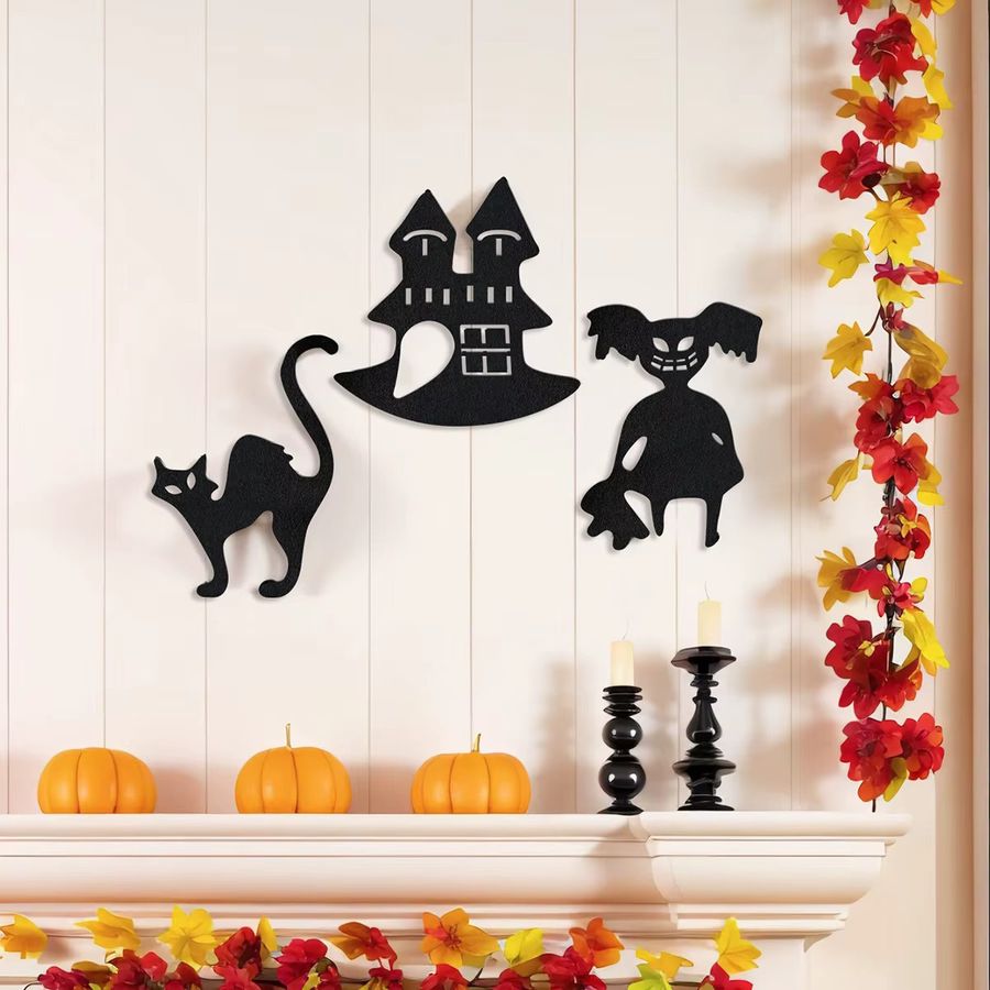 5 Stück Halloween Wanddekoration aus Vliesstoff in Schwarz als hängende Ornamente - Bild 4