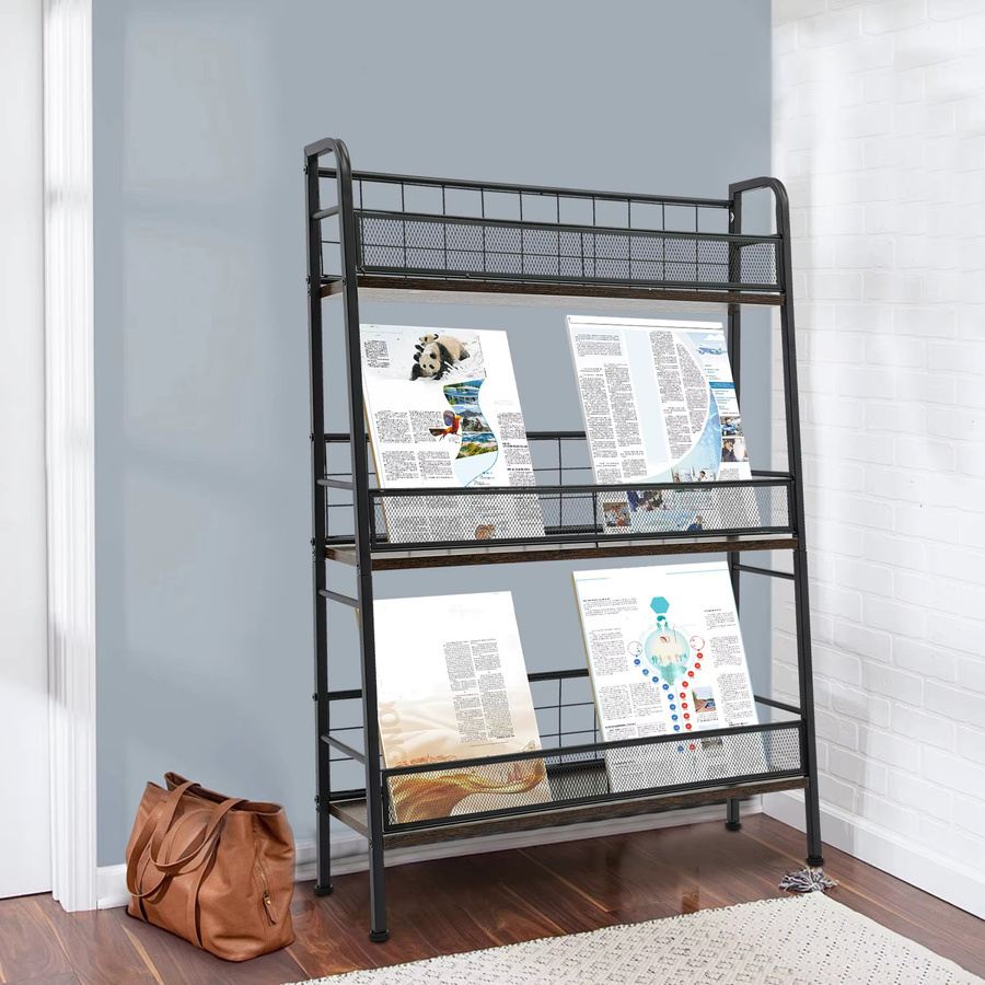 Bymaocar Schallplattenregal aus Metall in Schwarz, freistehendes Aufbewahrungsregal mit 3 Ebenen und Zeitschriftenhalter im Industrial-Design - Bild 4