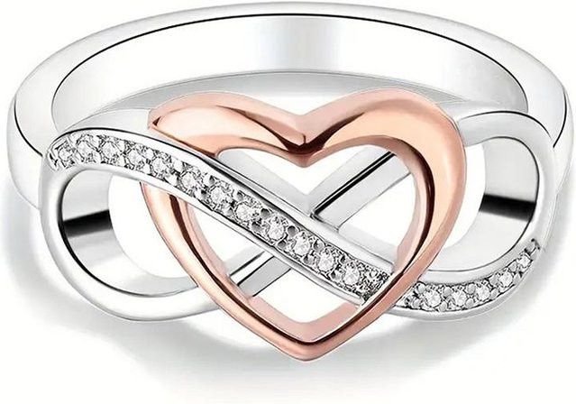 CAOSHI Ring, Bicolor, Zirkonia, Herzdesign, Damen, Größe 10 - Bild 1