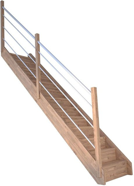 StarWood Treppe Mykonos Pro Eiche Gerade mit Setzstufe und Holz-Edelstahl-Geländer Weiß, Breite: 90 cm - Bild 1