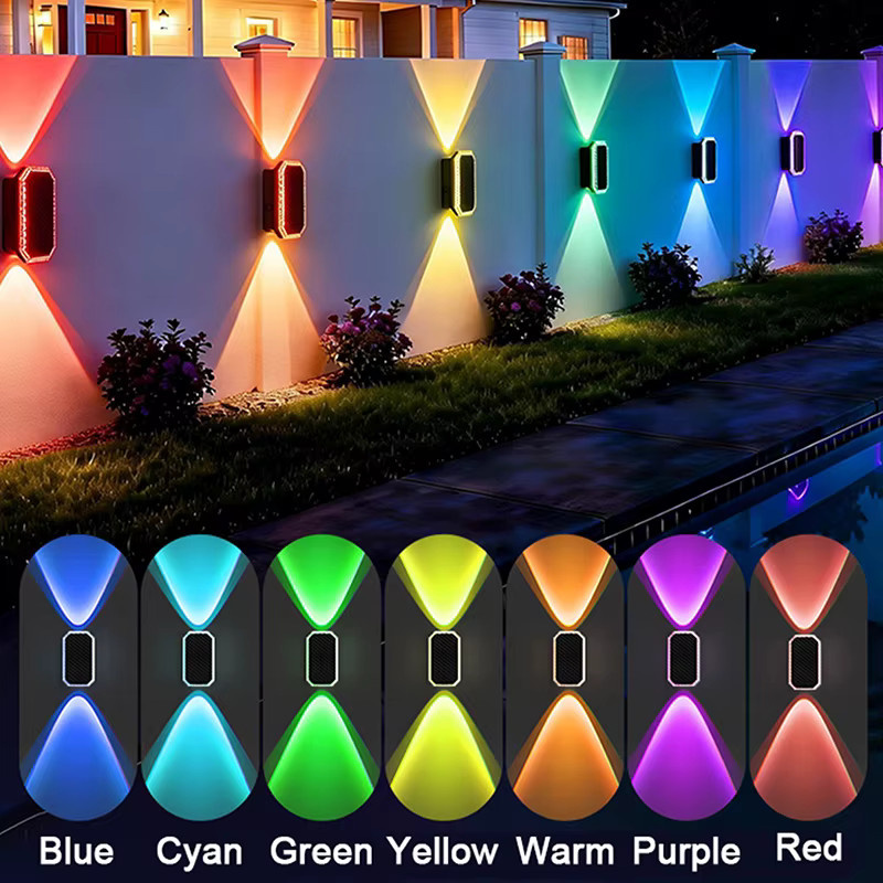 VENUSWING RGB Solar-Zaunleuchten Außenbeleuchtung in Schwarz mit intelligenter Lichtsteuerung und Auf- und Abwärts-Lichteffekt - Bild 4