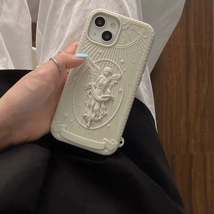 K'try Silikon Handyhülle mit Retro-Engel-3D-Kunstwerk für iPhone 16 15 14 13 17 Pro Max in Grau - Bild 4