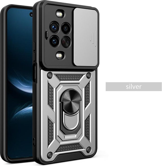 Stoßfeste Handyhülle für Huawei Nova 14 5G und Nova 14 Pro 5G mit Schieb-Kameraabdeckung und Ring-Ständer in Schwarz - Bild 1