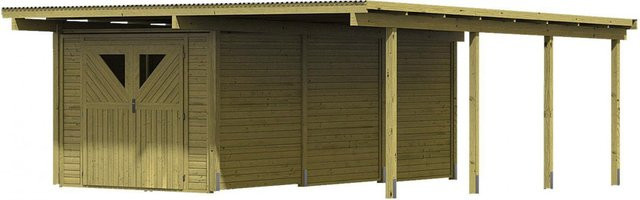 Karibu Doppelcarport Eco 2 mit Abstellraum und Flachdach aus Nadelholz in Braun, B: 268 cm, T: 576 cm - Bild 3
