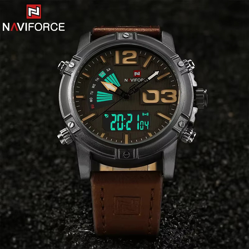 NAVIFORCE Armbanduhr, Digitaluhr, Quarz, Leder, Herren, Schwarz - Bild 4